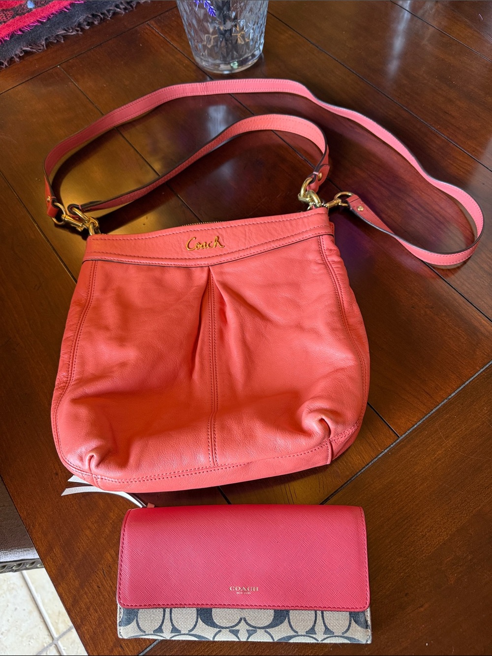 Coach Coral Leather Shoulder Bag with Coral Accent Wallet - Picture 2 of 12